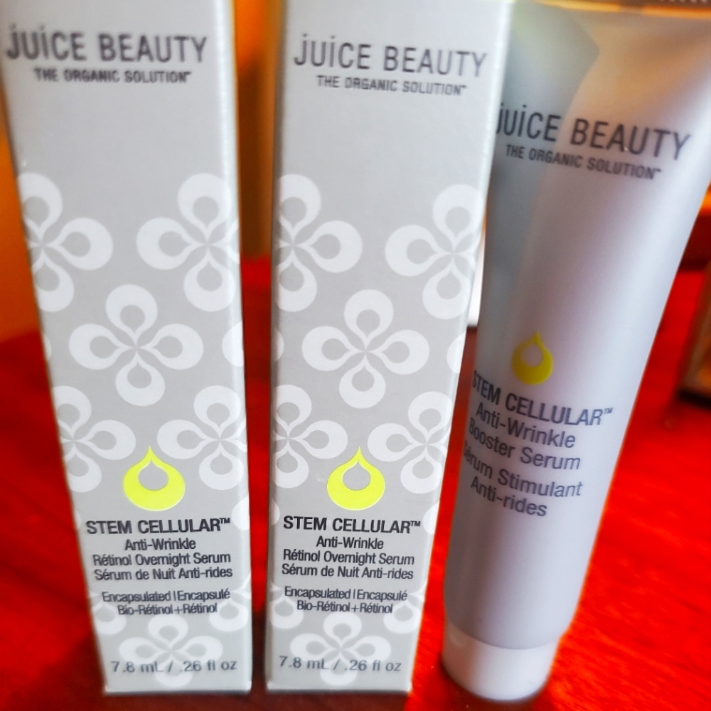 2 Juice Beauty's Retinol overnight serum and 1 booster serum